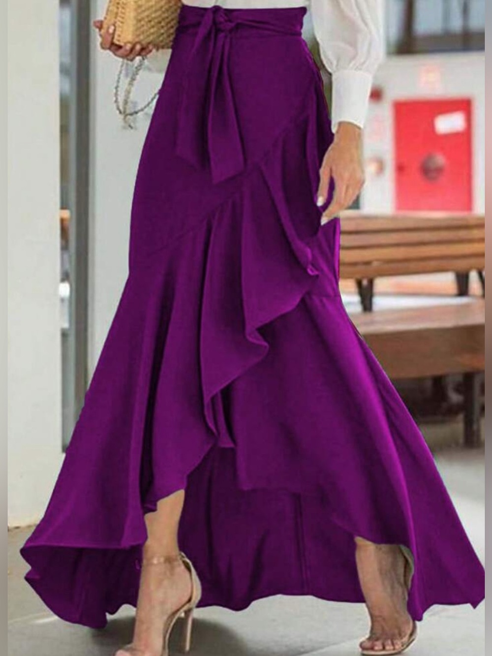 Elegant Purple Ruffle Maxi Skirt